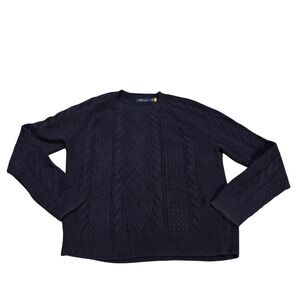 Polo Ralph Lauren Mens Cable Knit Sweater Navy Blue Large Cotton Fisherman